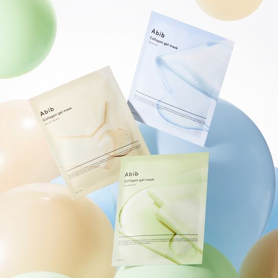 Abib Collagen Gel Mask Set featuring 4 sheets with Mugwort, Water Plantain, and Resurrection Plant for intense moisture - K-Beauty skincare solution.