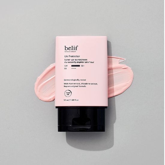 Belif UV Protector Tone-Up Sunscreen 50ml, a K-Beauty skincare product designed for sun protection and skin tone enhancement.