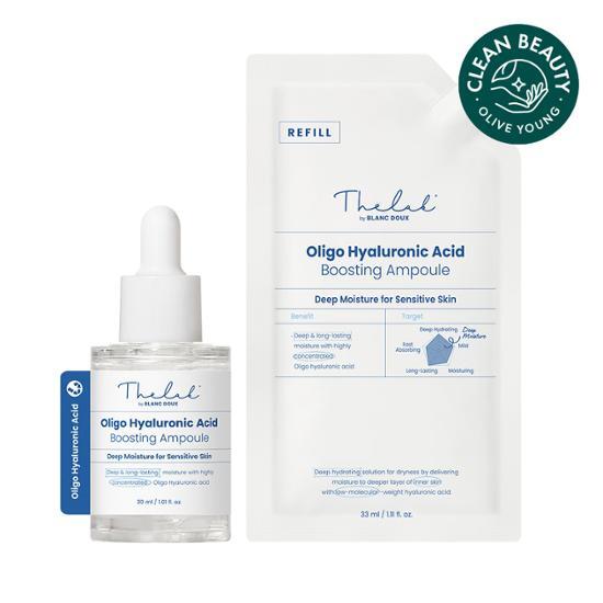 30ml refill set of The Lab by Blanc Doux Oligo Hyaluronic Acid Boosting Ampoule, a K-Beauty skincare serum designed for hydration and rejuvenation.