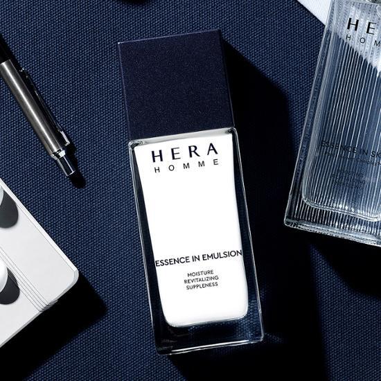 110ML Hera Homme Essence-in-Emulsion skincare product, designed for moisturizing and enhancing men's skin, featuring sleek packaging and K-Beauty formulation.