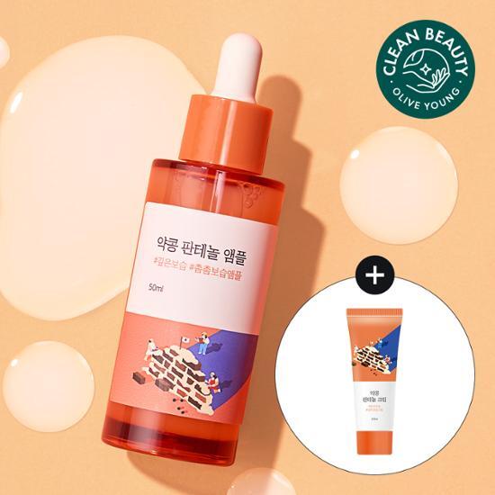 Round Lab Yakkong Panthenol Ampoule 50ml set with Yakkong Cream 20ml, featuring K-Beauty skincare essentials for hydration and nourishment.