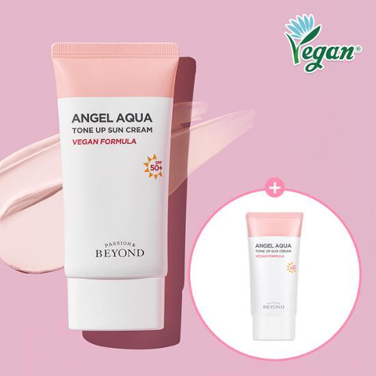 Beyond Angel Aqua Tone-Up Sunscreen Double Set (50ml x 2) - Vegan skincare product for sun care, featuring K-Beauty innovation.