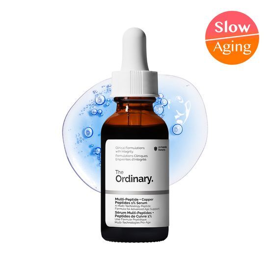 30ml bottle of The Ordinary Multi-Peptide + Copper Peptides 1% Serum, a skincare product designed to enhance skin health and appearance.