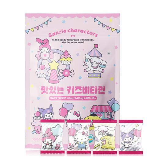 Colorful Atex Sanrio Characters Tasty Kids Vitamin C 40 Tablets - 8-Day Supply, featuring adorable Sanrio designs.