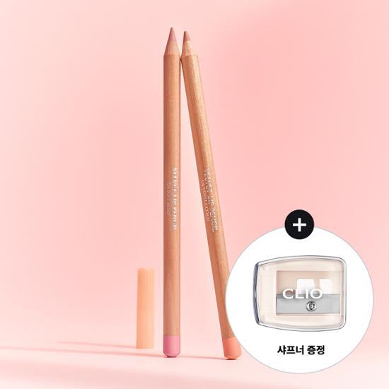 Clio Velvet Lip Pencil in Vanilla Coral with sharpener included, showcasing a creamy texture and vibrant color.