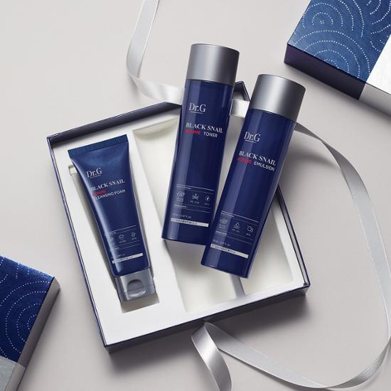 Dr.G Black Snail Homme Prestige 3-Piece Skincare Set including Toner (150ml), Emulsion (150ml), and Cleansing Foam (70ml) - K-Beauty Moisturizers for Men.