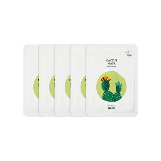 Yada Daily Green Mask Cactus - 5 sheets of K-Beauty skincare mask for rejuvenating and hydrating skin.