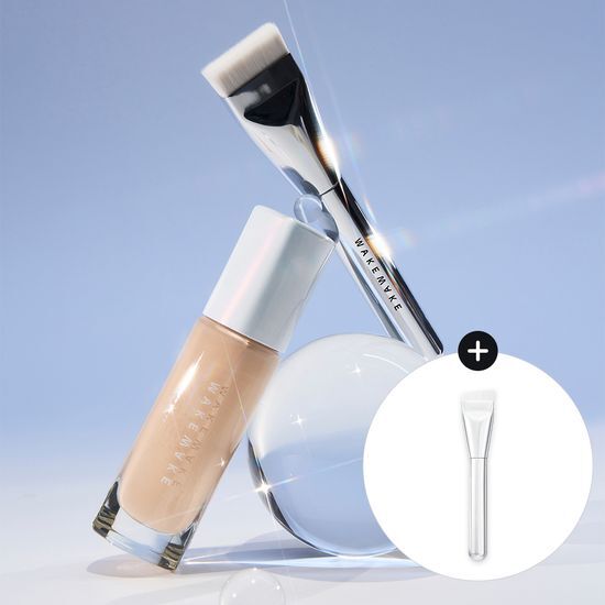 Wake Make Water Glow Coating Foundation in shade 22 Neutral with Puff Fit Brush Gift, showcasing a luminous finish for a radiant complexion.
