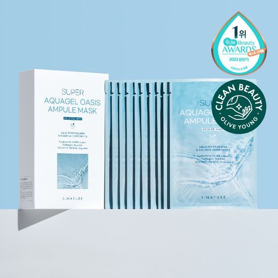 Esnature Super Aqua Gel Oasis Ampoule Mask - 10 Sheets, K-Beauty skincare product for hydration and rejuvenation.