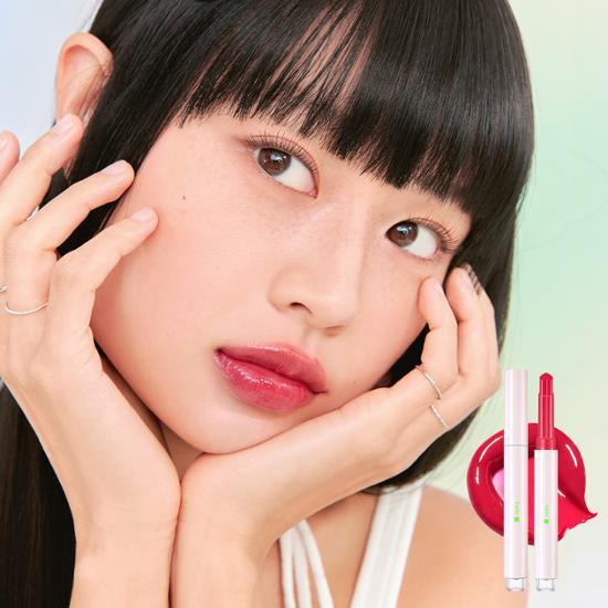 Alt text: Peripera Heart Jam Glow Lip in shade 06 Cherry Smoothie, showcasing a vibrant cherry-red lip product with a glossy finish.