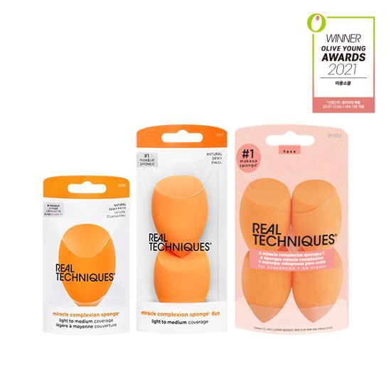Real Techniques Miracle Complexion Sponge in vibrant colors, ideal for flawless makeup application, categorized under beauty tools.