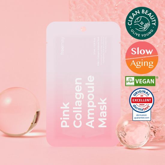 Prime Me Pink Collagen Ampoule Mask - K-Beauty skincare mask designed for hydration and rejuvenation, featuring a vibrant pink packaging.