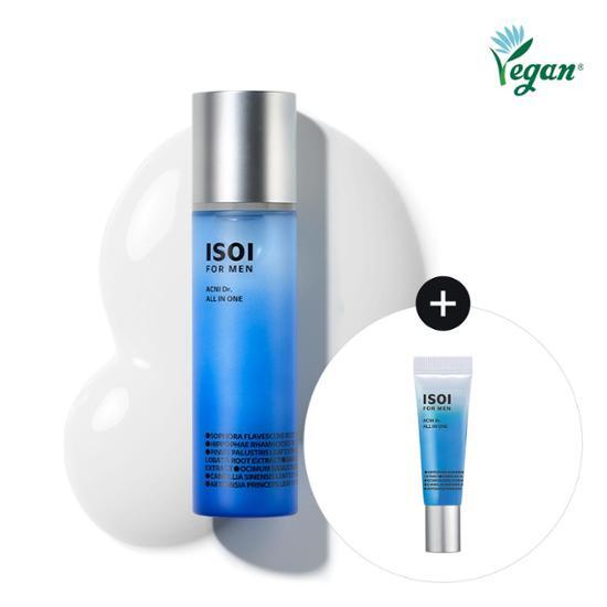 Alt text: Isoi For Men Acne Doctor All-in-One 100ml Set with Soothing All-in-One 15ml, K-Beauty skincare for acne treatment and moisturization.