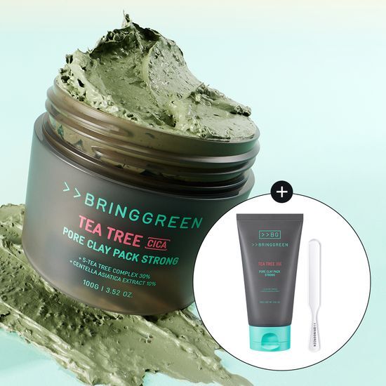Bring Green Tea Tree Cica Pore Clay Pack - 100g, 2-Pack, K-Beauty skincare product designed for pore care and rejuvenation.