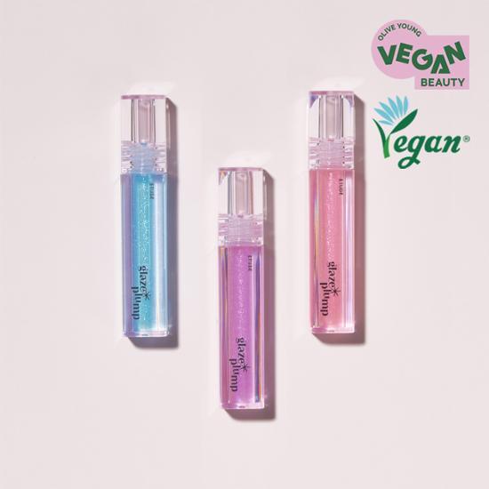 Alt text: Etude Glaze Plump Gloss in Aurora Pink - a vibrant, glossy lip product available in three shades.