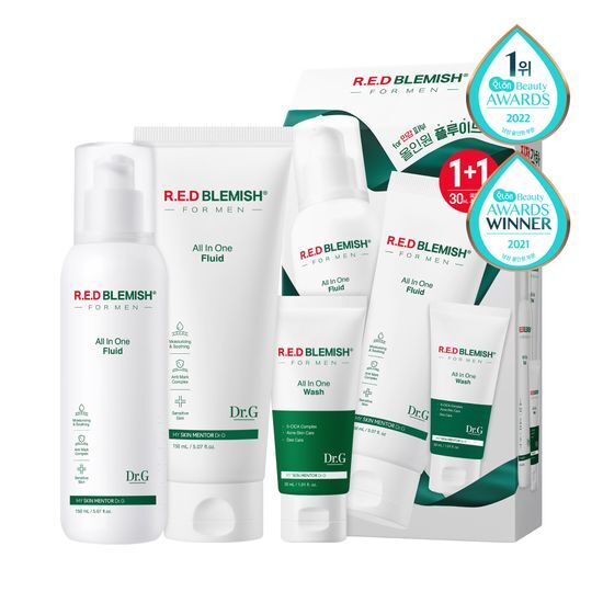 Dr.G Red Blemish For Men All-in-One Fluid 150ml special skincare set with 30ml body wash, perfect for K-Beauty enthusiasts.