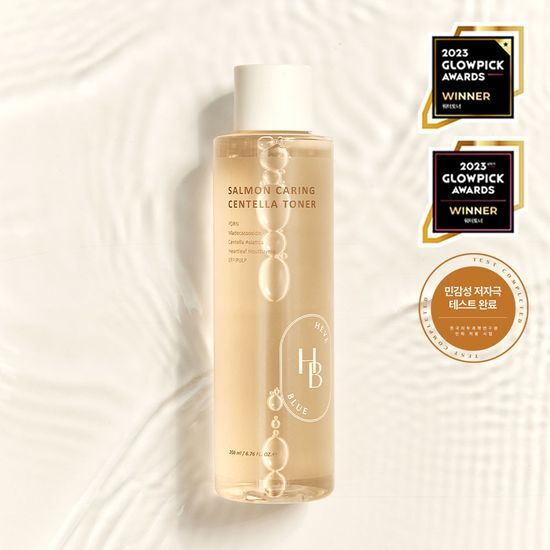 Heblue Salmon PDRN Caring Centella Toner 200ml - K-Beauty skincare product designed to soothe and hydrate, featuring calming ingredients like Centella.