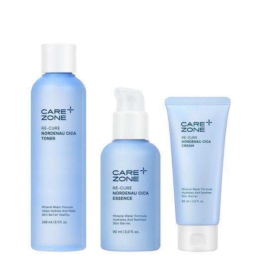 Care Zone Liquor Nordenao Cica 2-Piece Skincare Set featuring a 240ml Toner and 90ml Essence, designed for moisturizing and enhancing skin health.