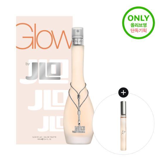Jennifer Lopez Glow by JLo EDT 100ml fragrance set with a free 10ml rollerball, featuring a stylish packaging design.