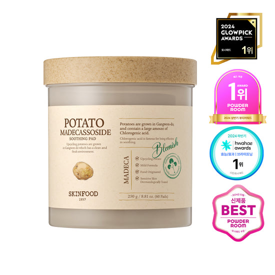 Skin Food Potato Madecassoside Soothing Pads - 60 sheets of K-Beauty skincare masks for soothing and hydrating the skin.