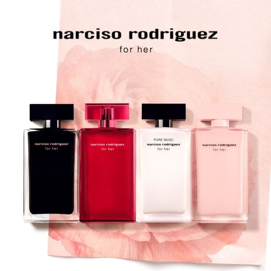 30ml Narciso Rodriguez For Her Best Collection featuring Pure Musk, For Her EDT, Noir Rose, and For Her Intense fragrances.
