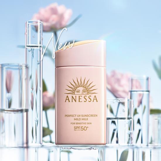Anessa Perfect UV Sunscreen Mild Milk 60ml bottle, a lightweight skincare product for sun protection, ideal for K-Beauty enthusiasts.