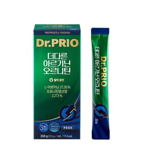 Dr. Prio Different Arginine Ornithine dietary supplement sachets, 14-pack for a 2-week supply.