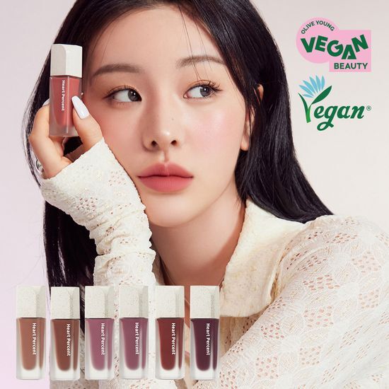 Alt text: Heart Percent Dot On Mood Blurry Fog Tint 6g in 6 vibrant colors, featuring a cute bear design, perfect for adding color to your makeup routine.