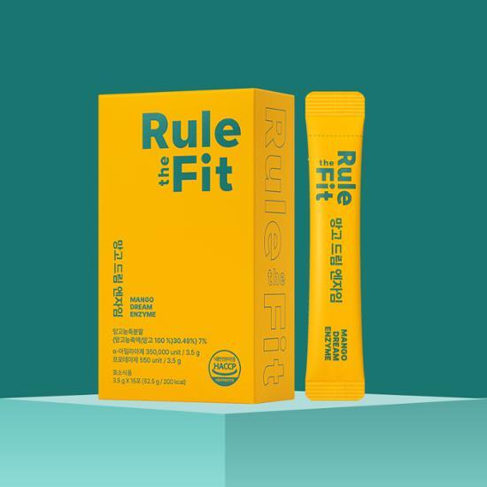 Rulderfit Mango Dream Enzyme supplement packaging featuring vibrant mango graphics, 15 individual servings.
