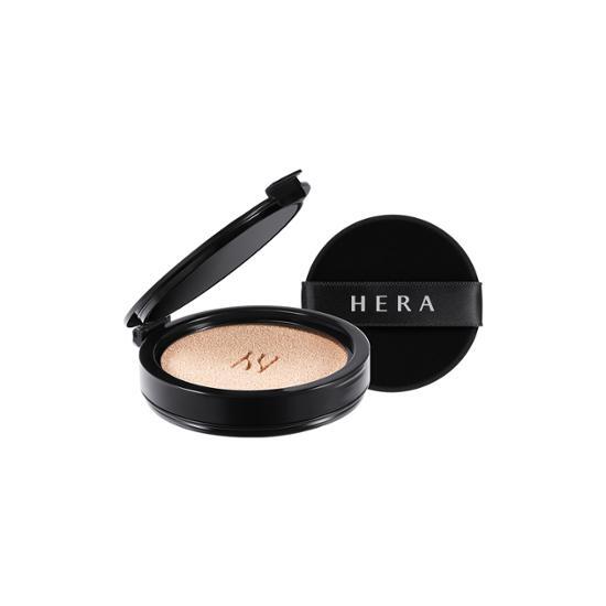 Close-up of Hera Black Cushion Foundation Refill 15g in shade 17N1, featuring sleek black packaging with the HERA logo.