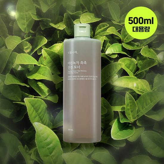 Plant Nation Young Green Tea Moisturizing Soothing Toner 500mL bottle, ideal for K-Beauty skincare routines, featuring a fresh green tea formula for hydration and soothing.