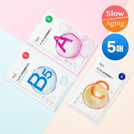 Dr.G Pure Vitamin Mask - 5 sheets of hydrating and elasticity-boosting skincare with Vitamin C for a brighter complexion.
