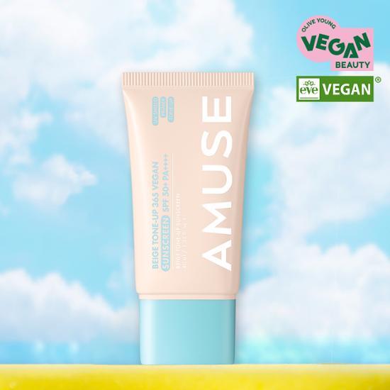 Amuse Beige Tone-Up 365 Vegan Sunscreen 40ml bottle, designed for skincare enthusiasts, featuring K-Beauty formulation for sun care.