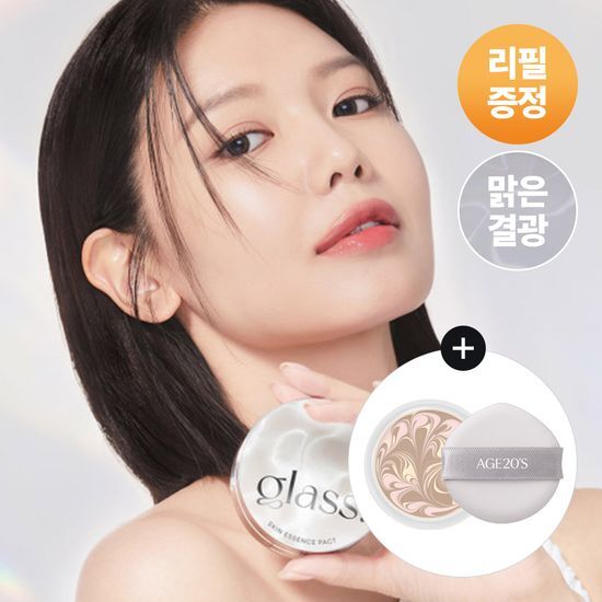 AGE20S Glass Skin Essence Pact Glow with refill, size 23, showcasing a luminous finish for a radiant complexion.