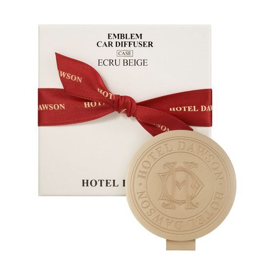 Alt text: Ecru beige Hotel Dawson car air freshener and diffuser case, designed for K-Beauty enthusiasts, enhancing personal care with a stylish fragrance.