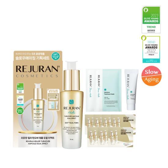 Rejuran Healer Turnover Ampoule Dual Effect 30ml Set with 7ml Ampoule, 10g Derma Healer Cream, and 2 Derma Healer Masks - K-Beauty Skincare Essentials