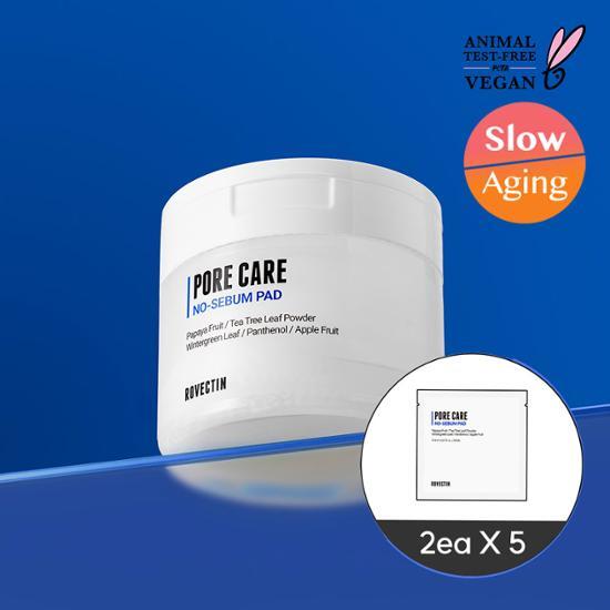 Rovectin Pore Care No-Sebum Pads - 60 sheets plus 10 bonus sheets, portable skincare solution for oily skin, K-Beauty product.