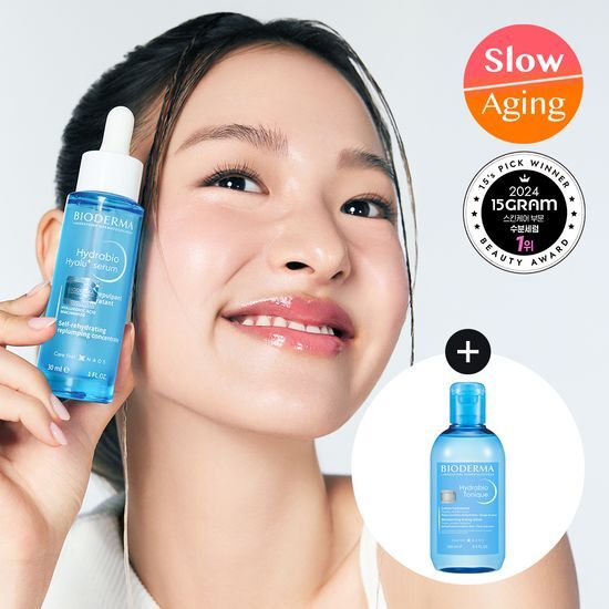 30ml Bioderma Hydrabio Hyalu+ Serum and free 250ml toner gift set, designed for hydration and skincare, featuring hyaluronic acid.