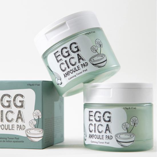 Too Cool For School Egg Cica Ampoule Pad Double Set featuring 140 skincare pads in a stylish packaging, ideal for K-Beauty enthusiasts.