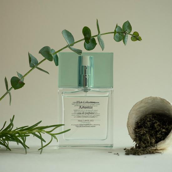 50ml bottle of T-Collective Eau de Parfum Artemis, a K-Beauty fragrance from Tea Collective, showcasing elegant packaging in a stylish design.