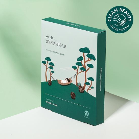 Round Lab Pine Calming Cica Gel Mask - 5 Sheets, K-Beauty skincare mask for soothing and calming the skin.