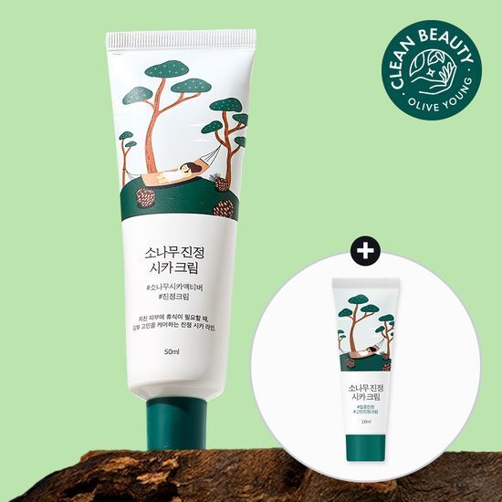 Round Lab Pine Soothing Cica Cream 50ml with a bonus 10ml, a K-Beauty skincare moisturizer designed to soothe and hydrate the skin.