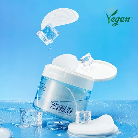 Isntree Ultra-Fine Hyaluronic Acid Zinc Cooling Pads - 60 Sheets for skincare, featuring K-Beauty innovation for hydration and soothing.