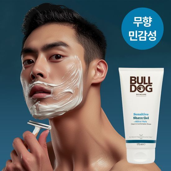 Bulldog Sensitive Shave Gel 175ml for men, designed for sensitive skin, featuring K-Beauty ingredients for a smooth shave.