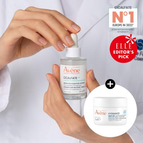 Image of Avene Cicalfate+ Intense Serum 30ml Set with Idrance Cream EX 7ml, featuring skincare essentials for a rejuvenating beauty routine.