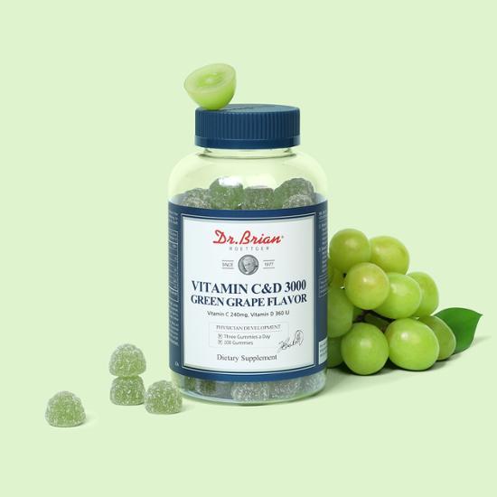 Dr. Brian Vitamin C&D 3000 Gummies in Green Grape Flavor - 100 Gummies for a 33-Day Supply