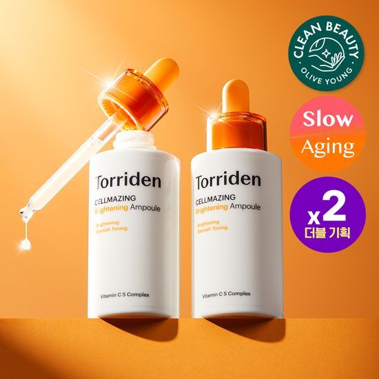 Two 30ml bottles of Torriden Cell-Mazing Vitamin C Brightening Ampoule, a K-Beauty skincare serum designed to enhance skin radiance and improve complexion.