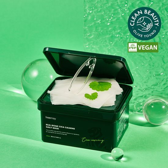 Prime A Real Biome Cica Calming Daily Mask - 30 sheets, K-Beauty skincare product designed for soothing and calming the skin.