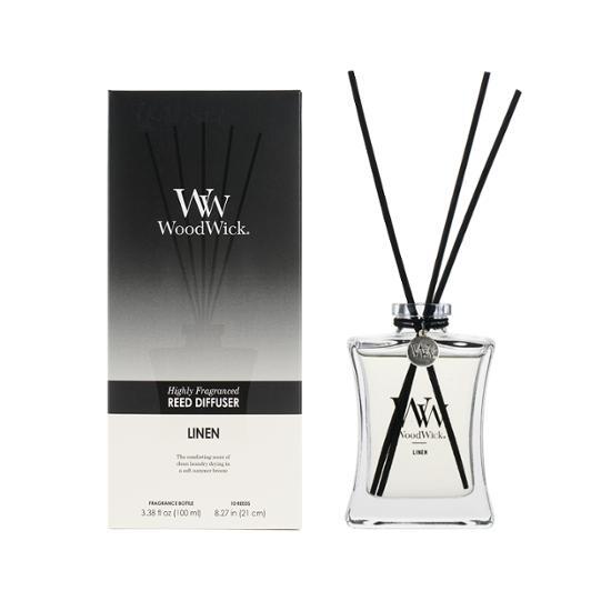 Woodwick Signature Diffuser in Linen scent, 100ml - a premium fragrance product for personal care, perfect for enhancing any space.