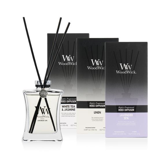 Woodwick Signature Diffuser 100ml available in three variants, showcasing elegant design and fragrance options for personal care.